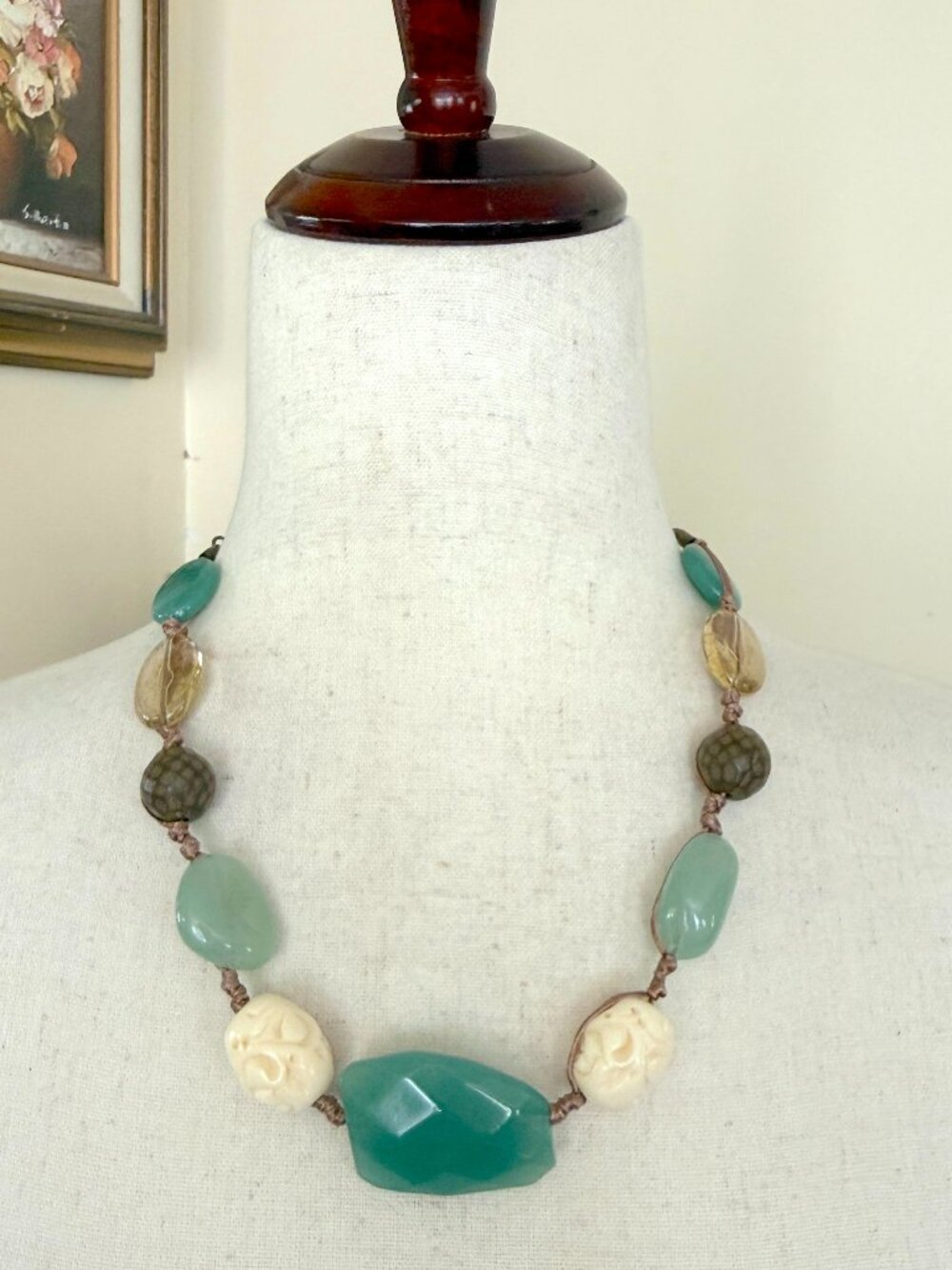 Cookie Lee Teal Lucite Beaded Adjustable Ribbon Tie Necklace NWT
